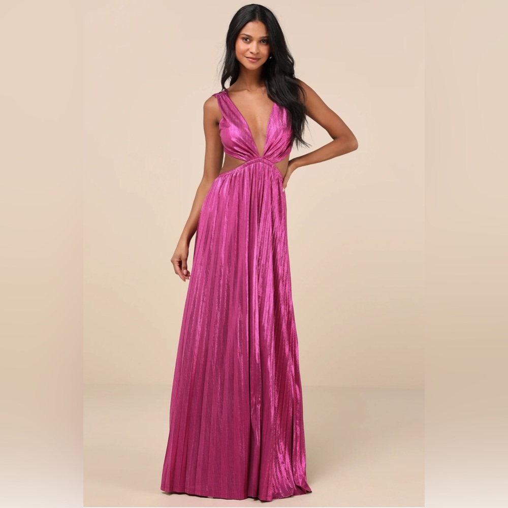 Lulu's Magenta Metallic Cutout Maxi Dress